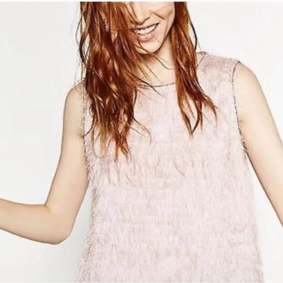 Zara Basic Pale Pink Fringe Sleeveless Top Tunic XS - Picture 12 of 13